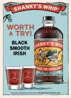 Shankys Whip Original Black Irish Whiskey Likör 0,7l mit 4 Shotgläsern