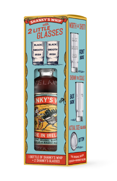 Shankys Whip Original Black Irish Liqueur GP 0,35l mit 2 Gläsern